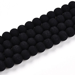 Черный Непрозрачное стекло бисер нитей, круглые, матовые, чёрные, 6~6.5 мм, отверстие : 0.9 мм, около 67~69 шт / нитка, 14.57~14.96'' (37~38 см)