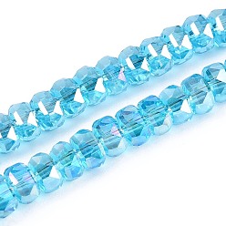 Темно-Голубой Гальванизируйте прозрачное стекло бисер нитей, рондель, граненые, с покрытием AB цвета, глубокое синее небо, 5.5~6.5x3.5~4.5 мм, отверстие : 1~1.4 мм, около 91~100 шт / нитка, 14.17~17.32 дюйм (36~44 см)