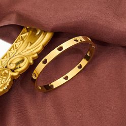 Золотой Полые 304 браслеты из нержавеющей стали для женщин, сердце, золотые, 1/4 дюйм (0.6 см), внутренний диаметр: 2-3/8 дюйм (6 см)