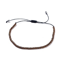 Темно-Золотистый Плетеные браслеты из нейлоновой нити, со стеклянными бусинами и 304 бусинами из нержавеющей стали, темные золотарник, 1-5/8 дюйм ~ 2-3/4 дюйм (3.9~7 см)