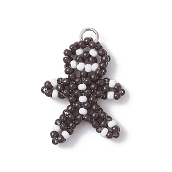 Кокосово-Коричневый Подвески из стеклянных бусин, Колобок, с целью перехода в кольце, кокосового коричневый, 28.5~29x21x5 мм, отверстие : 2.5x3.5 мм