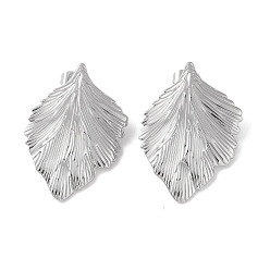 Stainless Steel Color Non-Tarnish 304 Stainless Steel Stud Earrings, for Women, Leaf, Stainless Steel Color, 35x25.2mm