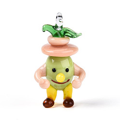 Желто-Зеленый Кулоны в виде луковиц, изготовленные вручную методом лэмпворк, с мультяшными персонажами., желто-зеленый, 45~48x24~26.5x19.5~21 мм, отверстие : 3.5~4.5x3.5~4.5 мм