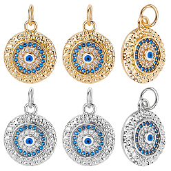 Платиновый & Золотой 6 шт 2 цвета кулоны из латуни, микропаве, циркония, с эмалью, долговечный, без кадмия и без свинца, плоские круглые с сглаза, с целью перехода в кольце, платиной и золотом, 15x12.5x3.5 мм, отверстие : 3.6 мм, 3 ПК / цветов