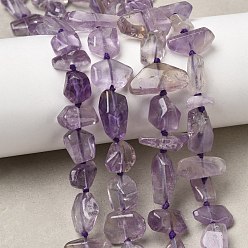 Аметист Природный аметист нитей бисера, самородки, 8~18 мм, отверстие : 1 мм, 16.34'' (41.5 см) ~ 16.73'' (42.5 см)