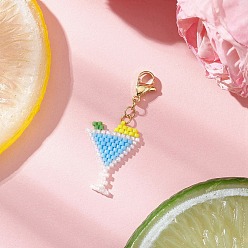 Небесно-голубой Подвесные украшения из стеклянных бусин ручной работы, коктейль, с 304 из нержавеющей стали Lobster Claw застежками, голубой, 43.5 мм, Кулон : 24.5x18x1.7 мм