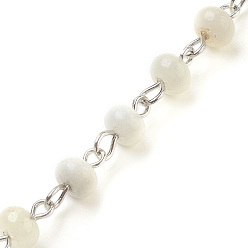 Flower Amazonite Handmade Natural Flower Amazonite Beaded Chains, Unwelded, with Iron Needle, Platinum, 39.37 inch, 6~6.5x4mm, 1m/strand