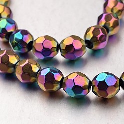 Rainbow Plated Electroplate Non-magnetic Synthetic Hematite Bead Strands, Faceted, Round, Multi-color Plated, 8x8mm, Hole: 1mm, about 49pcs/strand, 15.7 inch