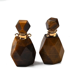 Тигровый глаз Натуральные подвески для флаконов с тигровым глазом, подвески-бутылки с ограненными драгоценными камнями и 304 фурнитурой из нержавеющей стали, золотые, 35~35.5x20~20.5x13.5~14 мм, отверстие : 1.8 мм