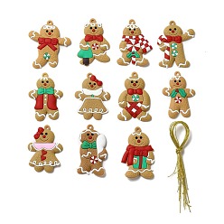 Mixed Color PVC Hanging Decorations, with Cord, Gingerbread Man, for Christmas, Mixed Color, Pendant: 71~78x40~65x4~5.5mm, Hole: 3.8~4.6mm, 11pcs/set