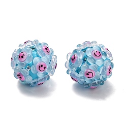 Небесно-голубой Полимерная глина, стразы, бусины со смолой, для самодельных украшений и украшений для ручек, цветок с улыбающимся лицом, голубой, 18~19x19~19.5x19~19.5 мм, отверстие : 1.8~2 мм