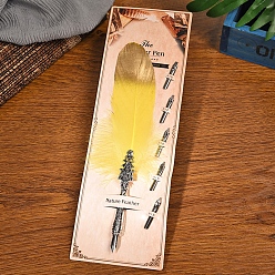 Желтый Перо перо перо, винтажная чернильная ручка с перьями, Ручка из цинкового сплава, пишущая ручка, ручка для каллиграфии, подарок на Рождество и день рождения, желтые, 25~30 см