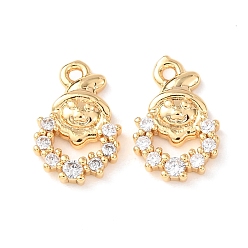 Christmas Wreath Латунные микропаве прозрачные подвески с фианитом, без никеля , реальный 18 k позолоченный, Рождественский венок, 13.5x9x2 мм, отверстие : 1.2 мм