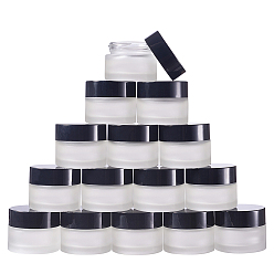 Black Frosted Glass Cosmetics Cream Jar, Empty Portable Refillable Bottle, with Lids, Black, 3.55x4.3cm, Capacity: 15g, 15pcs/box