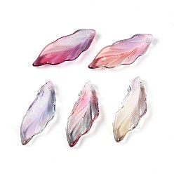 Индийский Красный Подвески из прозрачного стекла с росписью для запекания, лист, два тона, Индийская красная, 26~26.5x9~9.5x6.5~7.5 мм, отверстие : 1.2~1.5 мм, Около 917 шт / 1000 г