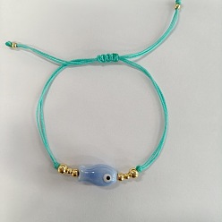 Васильковый Регулируемые браслеты с подвесками в виде плетеных фарфоровых рыбок, плетеные браслеты из нейлонового шнура для женщин, с латунным, васильковый, 11.02 дюйм (28 см)
