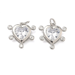 Прозрачный Латунные микро проложить кубического циркония подвески, сердце прелести, долговечный, стойки покрытие, без свинца и без кадмия, со стеклом, реальный 18 k позолоченный, прозрачные, 15.5x16x6 мм, Перейти кольцо: 5.5x1 мм, 3 мм внутренним диаметром