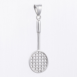 Couleur Acier Inoxydable Pendentifs en acier inoxydable résistants au ternissement, charmes de sport, articles de sport, raquette de badminton, couleur inox, 304mm, Trou: 49x17x3.5mm