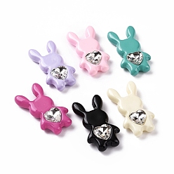 Mixed Color Acrylic Cabochon, with Acrylic Rhinestone, Rabbit, Mixed Color, 45x24x9mm