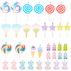 Mixed Color Resin Pendants, with Platinum Tone Iron Loop, Mixed Shapes, Mixed Color, 36pcs/set