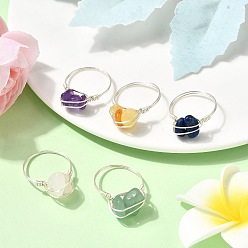 Серебро Кольца с бусинами из натуральных драгоценных камней, украшения из медной проволоки для женщин, серебряные, внутренний диаметр: 18 мм, 5 шт / комплект