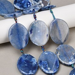 Синий Природные пожары треск агат бисер нитей, окрашенная и подогревом, Плоско-овальные, синие, 40.3~41x29~35x6.5~8.5 мм, отверстие : 1.8~2 мм, около 8 шт / нитка, 15.87~16.14'' (40.3~41 см)