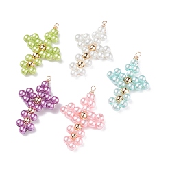 (52) Непрозрачная лаванда Стеклянные жемчужные круглые подвески из бисера, с экологически чистой медной проволокой и латунными шариками, разноцветные, 36x25x4.5 мм, отверстие : 1.5 мм