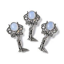 Опал Подвески из латуни и опалита в форме ангела, с целью перехода в кольце, античное серебро, 38x19.5x7.5~9.5 мм, отверстие : 2x6.5 мм