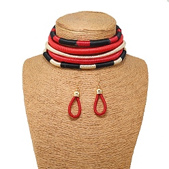 Красный Сплав с полиэстеровым шнуром многослойные ожерелья и серьги-капли, золотые, красные, 400 мм
