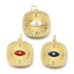 (52) Непрозрачная лаванда Латунные микро проложить кубического циркония подвески, с эмалью, квадрат с амулетами от сглаза, реальный 18 k позолоченный, стойки покрытие, прочное покрытие, без кадмия и без свинца, с целью перехода в кольце, разноцветные, 24.5x22x4 мм, отверстие : 2.5 мм