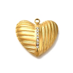 Кристалл Ионное покрытие (ip) 304 подвески из нержавеющей стали со стразами, сердце прелести, реальный 14 k позолоченный, кристалл, 20x22x5 мм, отверстие : 1.8 мм