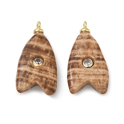 Gemstone Подвески из латуни, с натуральными драгоценными камнями и кубическим цирконием, прелести рыбий хвост, стойки покрытие, долговечный, без свинца и без кадмия, реальный 18 k позолоченный, 29.5x15x7 мм, отверстие : 2 мм