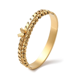 Настоящее золото 18K Нержавеющая сталь 2 линии бабочка шарнирные браслеты для женщин, реальный 18 k позолоченный, внутренний диаметр: 1-7/8x2-3/8 дюйм (4.9x6 см), 13 мм