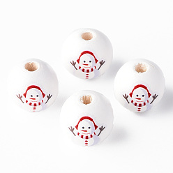 Red Painted Natural Wood Round Beads, Christmas Style, Snowman, Red, 16x15mm, Hole: 4mm