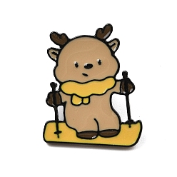 Олень Рождественская тема цинковый сплав эмалированная брошь-булавка для рюкзака одежда, олень на лыжах, 27x22 мм