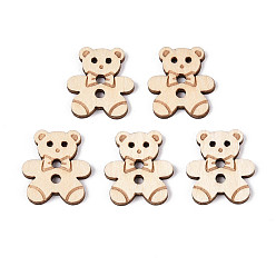 Желтая Старая Ткань  Пуговицы из медвежьего дерева, 2-луночное, старое кружево, 18x16x2 мм, Отверстие : 2 мм & 1.2 мм