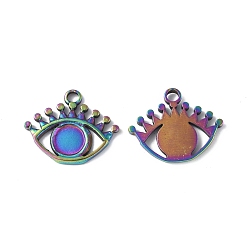Rainbow Color Ion Plating(IP) 304 Stainless Steel Pendant Cabochon Settings, Eye, Rainbow Color, 16x20x2mm, Hole: 2mm, Tray: 6mm