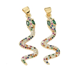 Настоящее золото 18K Латунные микро проложить кубического циркония подвески, стойки покрытие, змея, без свинца и без кадмия, долговечный, реальный 18 k позолоченный, 35.5x13x3 мм, отверстие : 4x3 мм