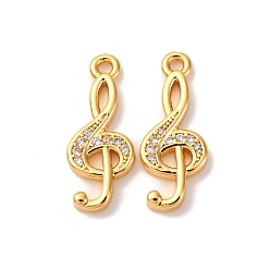 Настоящее золото 18K Латунные микро проложить кубического циркония подвески, музыкальная нота, долговечный, без никеля , реальный 18 k позолоченный, 18.5x7.5x2 мм, отверстие : 1.4 мм