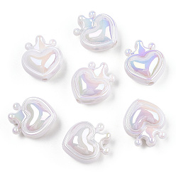 Белый Дым УФ-покрытие непрозрачные радужные переливающиеся акриловые бусины, сердце с короной, серый, 24.5x21.5x14 мм, отверстие : 2 мм