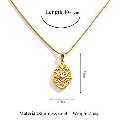 Leaf 304 Stainless Steel Crystal Rhinestone Hollow Pendant Necklaces, Golden, Leaf, 15.75 inch(40cm), pendant: 36x18mm