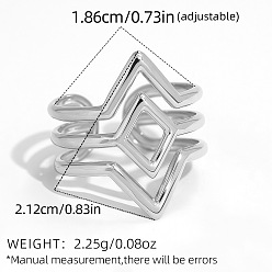 Stainless Steel Color 304 Stainless Steel Cuff Open Rings, Rhombus, Stainless Steel Color, Inner Diameter: 18.6mm
