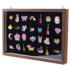 Кокосово-Коричневый Деревянные настенные коробки для значков, с внутренней частью из искусственной кожи и видимой крышкой-слайдером, прямоугольные, кокосового коричневый, 22x33x3.3 см