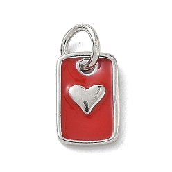 Красный Латунь эмаль прелести, прямоугольник с подвесками в виде сердечек, стойки покрытие, без кадмия и без свинца, долговечный, платина, красные, 10.5x6.5x2 мм, отверстие : 3.5 мм