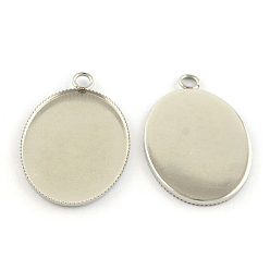 Нержавеющая Сталь Цвет Подвеска-кабошон с защитой от потускнения, ободок с фрезерованным краем, 304 нержавеющая сталь, овальные, цвет нержавеющей стали, лоток : 25x18 мм, 30x19x1.5 мм, отверстие : 2 мм