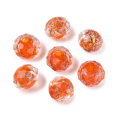 Dark Orange Handmade Foil Glass Beads, Rondelle, Faceted, Dark Orange, 10x7~8mm, Hole: 1~1.6mm