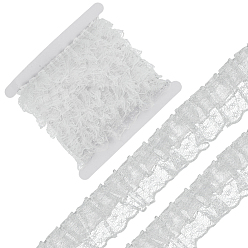 Blanc 5 mètres de rubans de dentelle en polyester, rubans plissés double couche pour accessoires de vêtements, blanc, 1-3/4 pouces (45 mm)