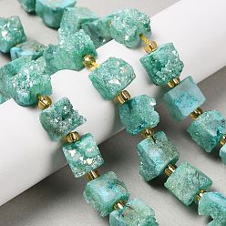 Средний Аквамарин Гальванические натуральный druzy шарики агата стренг, кубические, с бисером, средний аквамарин, 9.5~11x8~10x9.5~10.5 мм, отверстие : 1 мм, около 14 шт / нитка, 7.20'' (18.3 см)