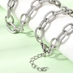 Stainless Steel Color 9MM 304 Stainless Steel Textured Cable Chain Necklaces for Women Men, Tarnish Free, Stainless Steel Color, 16.69 inch(42.4cm)