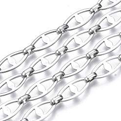 Нержавеющая Сталь Цвет Устойчивые к потускнению 304 морские цепи из нержавеющей стали, с катушкой, несварные, без никеля , цвет нержавеющей стали, 16.5x7.5x1 мм, около 32.81 футов (0 м) / рулон